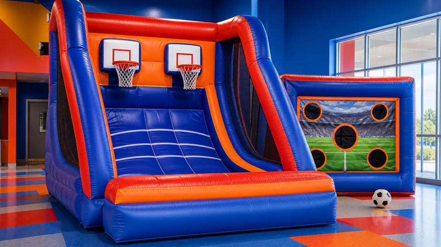 Inflatable Sports Games: Basketball, Soccer & Ball-Toss Units for FECs