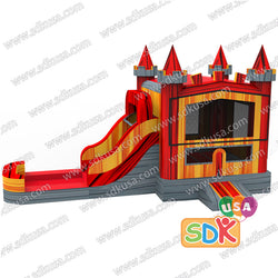 GWC-111  Red marble castle inflatable combo wet and dry