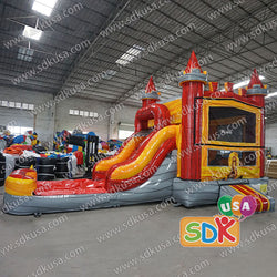 GWC-111  Red marble castle inflatable combo wet and dry