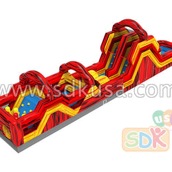 Yellow and red marble obstacle course with pool