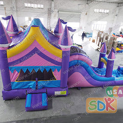 GWC-086 Inflatable purple and pink castle combo with slide wet/dry