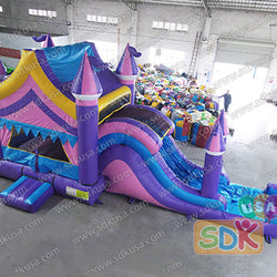 GWC-086 Inflatable purple and pink castle combo with slide wet/dry
